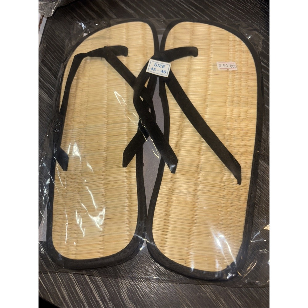 Bamboo Flip Flop Simple Sandals-45/46 Black‎